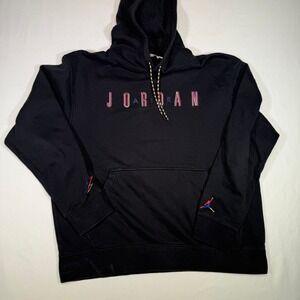 Jordan Black Hoodie Multicolor Embroidered Logo Accents Mens